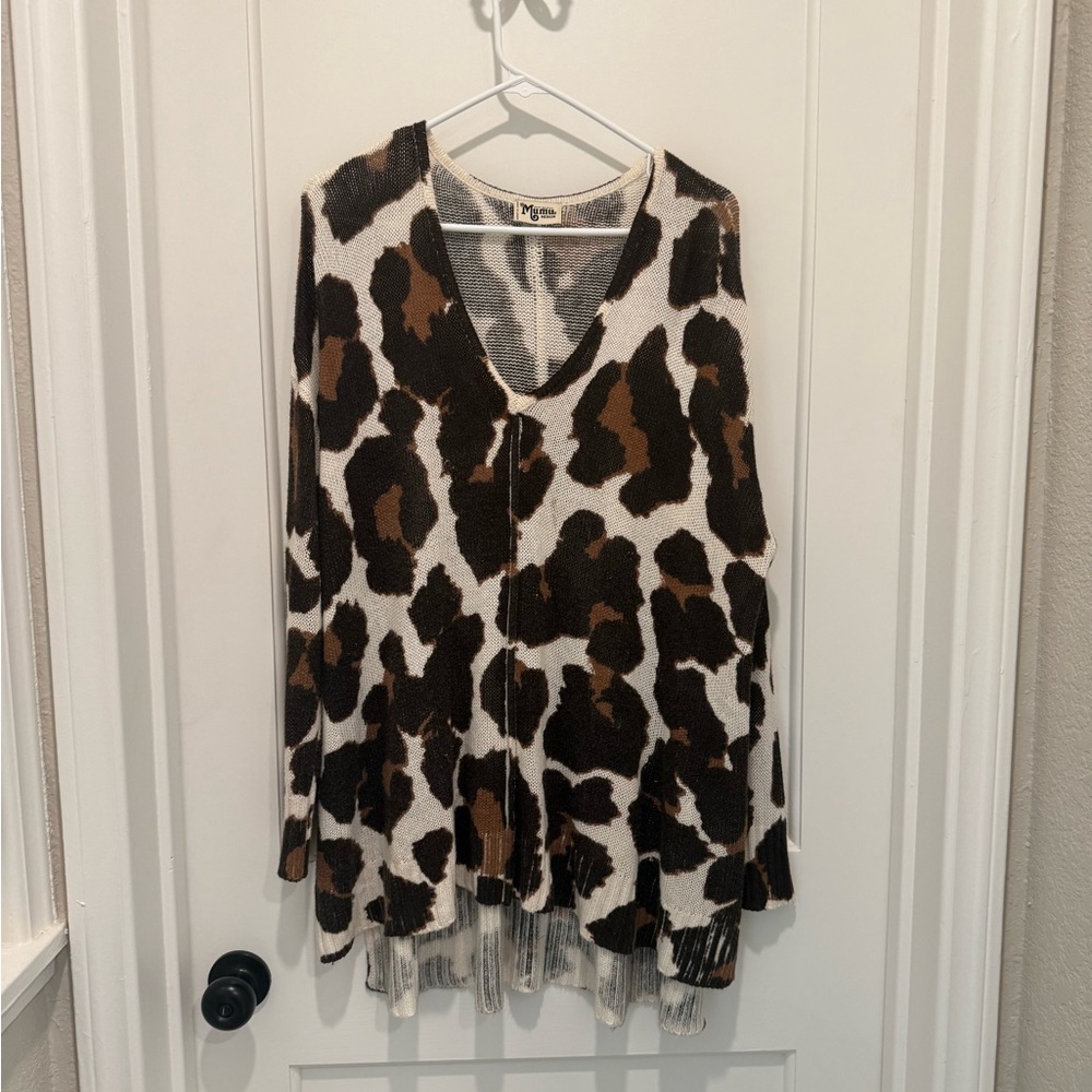 Show Me Your MuMu Cream, Brown & Black Leopard V-Neck Sweater Tunic